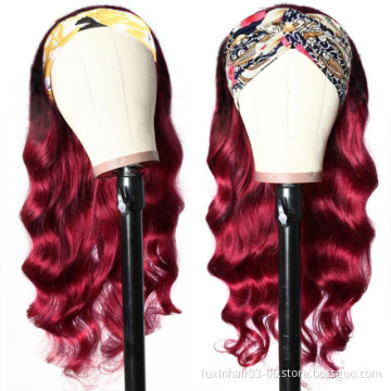 Headband BodyWave Wig Human Hair Ombre 1B 99J 30 Headband Wig With Headband Attached Branzilian Body Wave Wig For Women